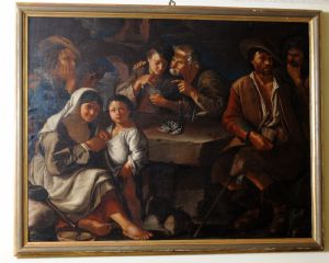 Kartenspieler, italienische Schule der zweiten Hälfte des 17. Jahrhunderts, Umkreis Meister des Jeansstoff-Gemäldes, cm 150 x 200